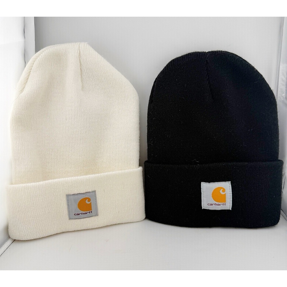 Carhartt Beanies Set Of Two, One Cream Color, One Black.